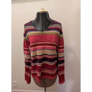 Vintage 90s Y2K Calvin Klein Womens XL Babydoll Rainbow Striped Knit Sweater